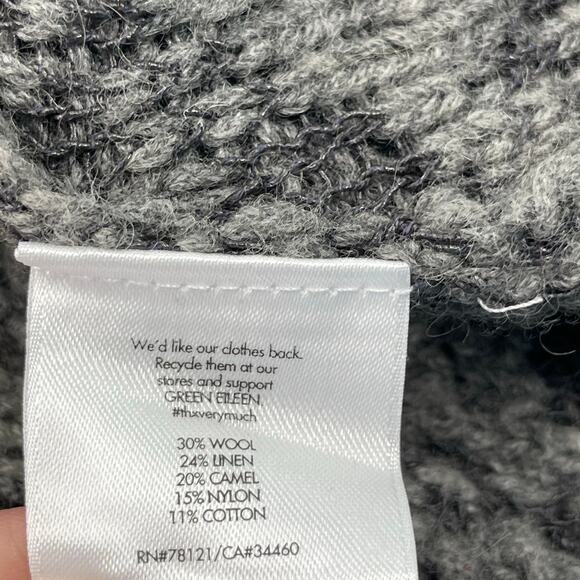 Eileen Fisher Cardigan Womens PS Petite Small Gray Black Print Wool Linen Camel - Picture 15 of 16